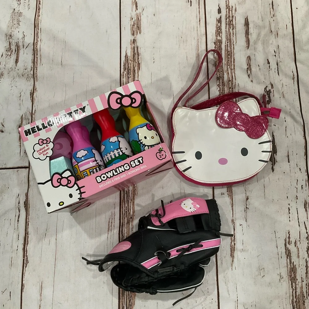 HELLO KITTY BOWLING SET, TEE BALL GLOVE AND‎ PURSE